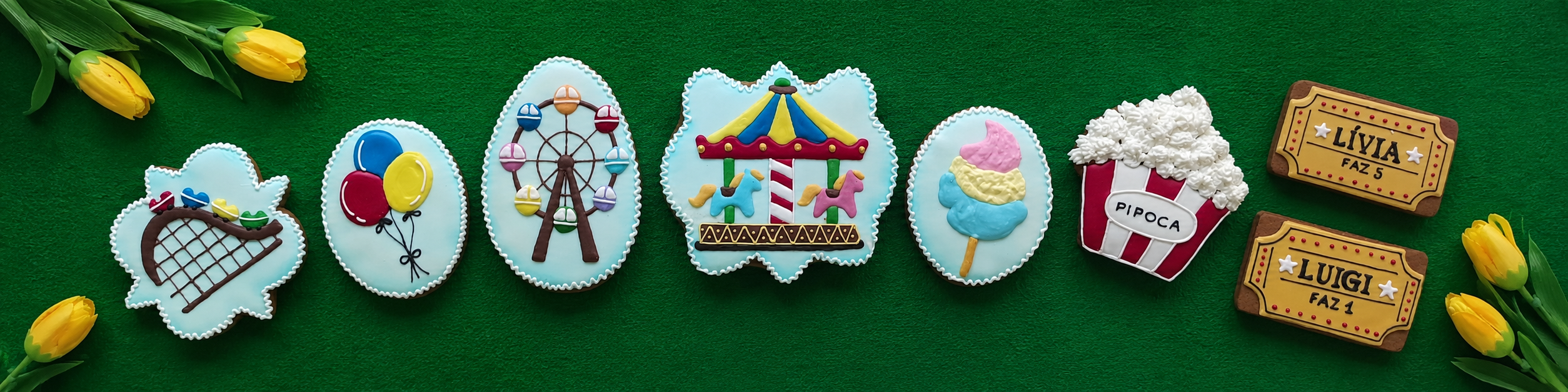 Bolachas Decoradas Personalizadas — Tema Parque de Diversão