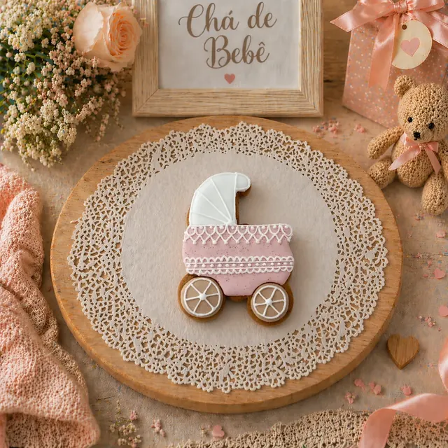 Bolacha de especiarias em formato de carrinho de bebê