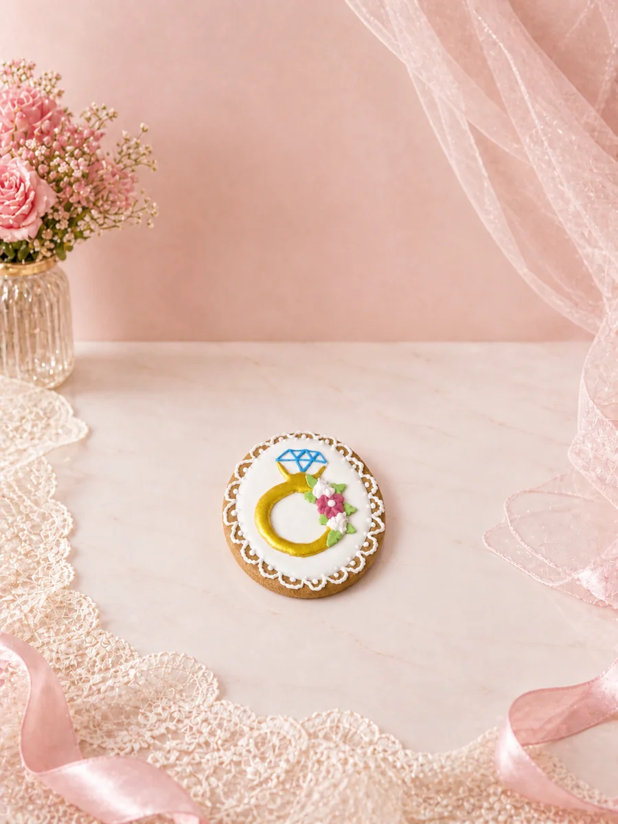 Bolacha Decorada Aliança com Diamante 35g - Chá de Lingerie