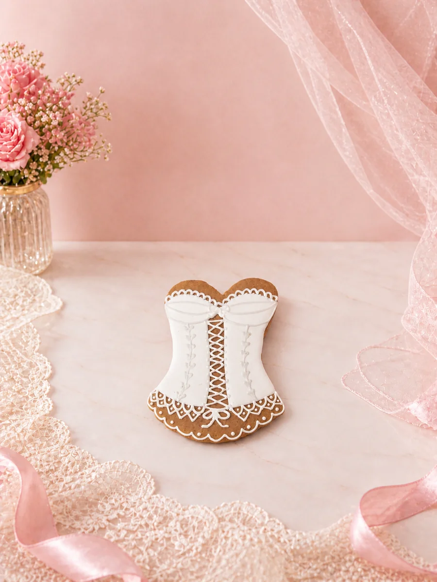 Bolacha Decorada Corset Marfim com Cordão Branco 35g - Chá de Lingerie