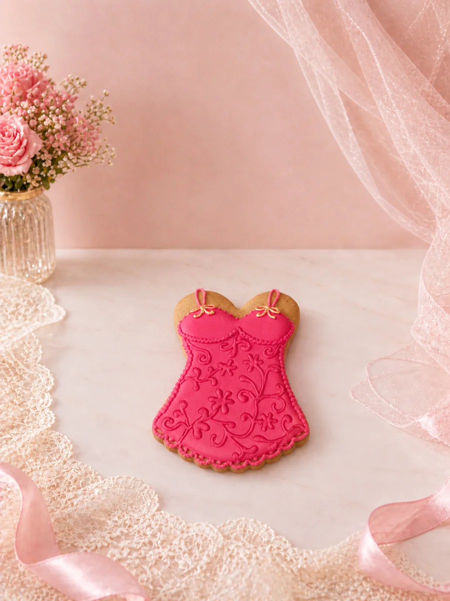 Bolacha Decorada Corset Pink Floral com Detalhes Dourados 35g - Chá de Lingerie