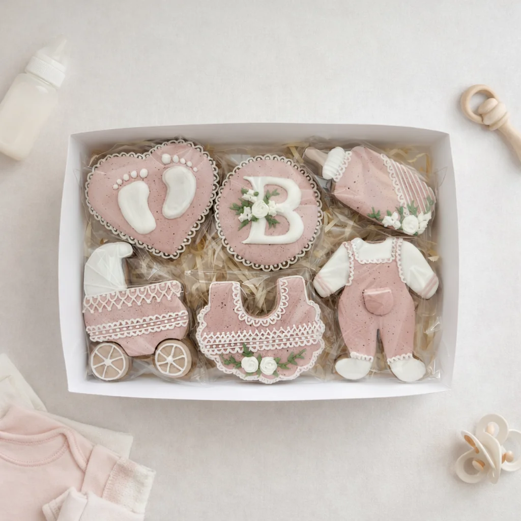 Caixa Chá de Bebê Rosa com Bolachas de Especiarias Decoradas — Kit 6 Unidades - Imagem 2