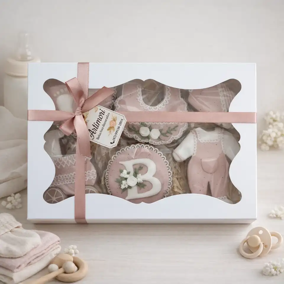 Caixa Chá de Bebê Rosa com Bolachas de Especiarias Decoradas — Kit 6 Unidades - Imagem 3