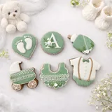 Caixa Chá de Bebê Verde Sálvia com Bolachas de Especiarias Decoradas — Kit 6 Unidades - Imagem 1