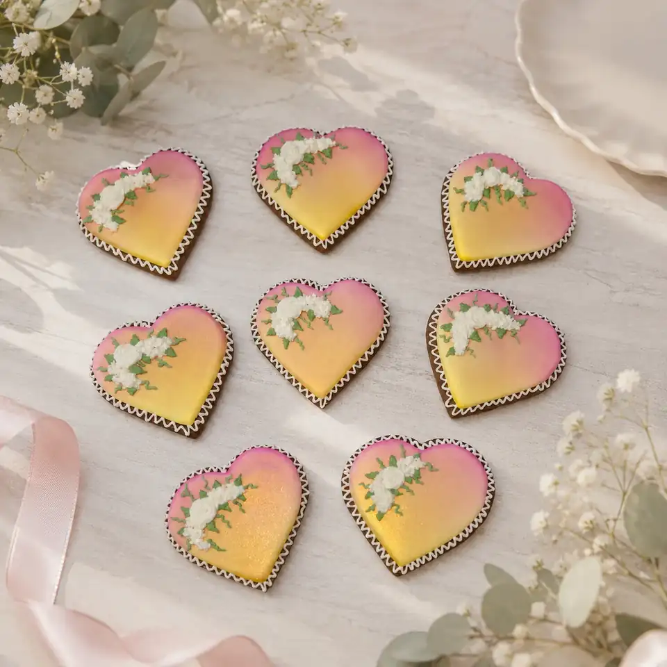 Caixa com 8 Bolachas de Coração Decoradas à Mão
