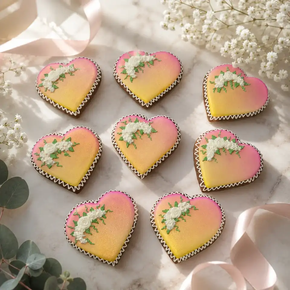 Caixa com 8 Bolachas de Coração Decoradas à Mão