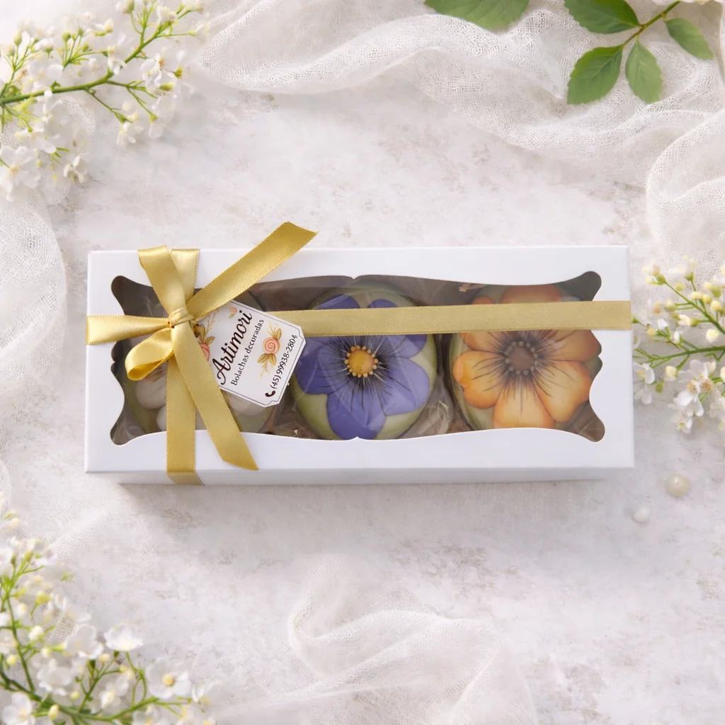 Caixa com Bolachas Florais - Kit 3 Unidades